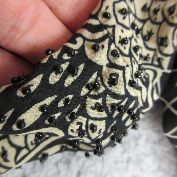 Citron Santa Monica Silk Shirt Blouse Top size XS FLAW Asian Band Collar Peacock - Picture 6 of 12